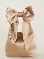 Six Stories Champagne Gold Bow Detail Satin Pouch Bag - Image 4 of 5