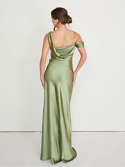 Six Stories Asymmetrical Bardot Strap Satin Flower Girl Dress - Image 2 of 5