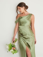 Six Stories Asymmetrical Bardot Strap Satin Flower Girl Dress - Image 3 of 5