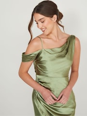 Six Stories Asymmetrical Bardot Strap Satin Flower Girl Dress - Image 4 of 5