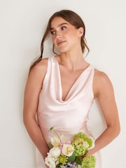 Six Stories Pale Pink Cowl Front Asymmetrical Satin Bridesmaid Dress - Image 3 of 5