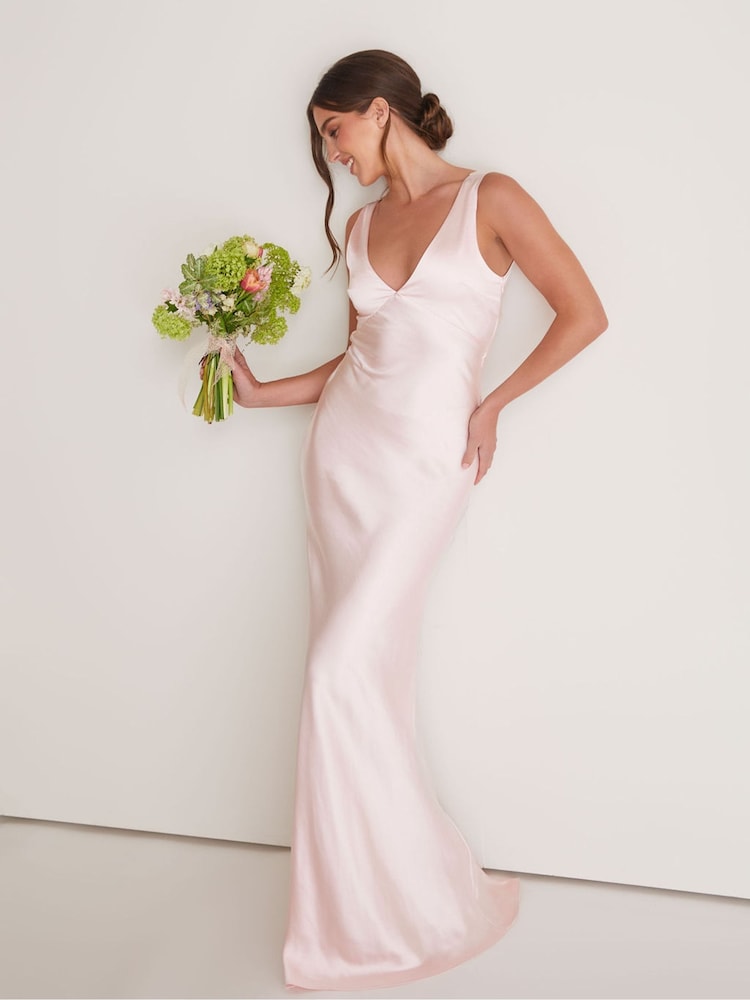 Six Stories Pale Pink Twist Back Satin Bridesmaid Dress - Image 1 of 5 Six Stories Pale Pink Twist Back Satin Bridesmaid Dress - Image 1 of 5