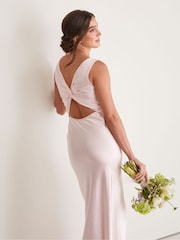 Six Stories Pale Pink Twist Back Satin Bridesmaid Dress - Image 2 of 5
