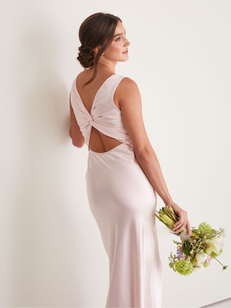 Six Stories Pale Pink Twist Back Satin Bridesmaid Dress - Image 2 of 5 Six Stories Pale Pink Twist Back Satin Bridesmaid Dress - Image 2 of 5