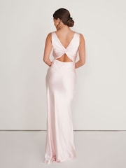 Six Stories Pale Pink Twist Back Satin Bridesmaid Dress - Image 3 of 5