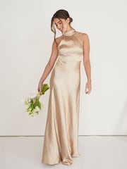 Six Stories Halter Neck Satin Flower Girl Dress - Image 1 of 6