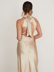 Six Stories Halter Neck Satin Flower Girl Dress - Image 2 of 6