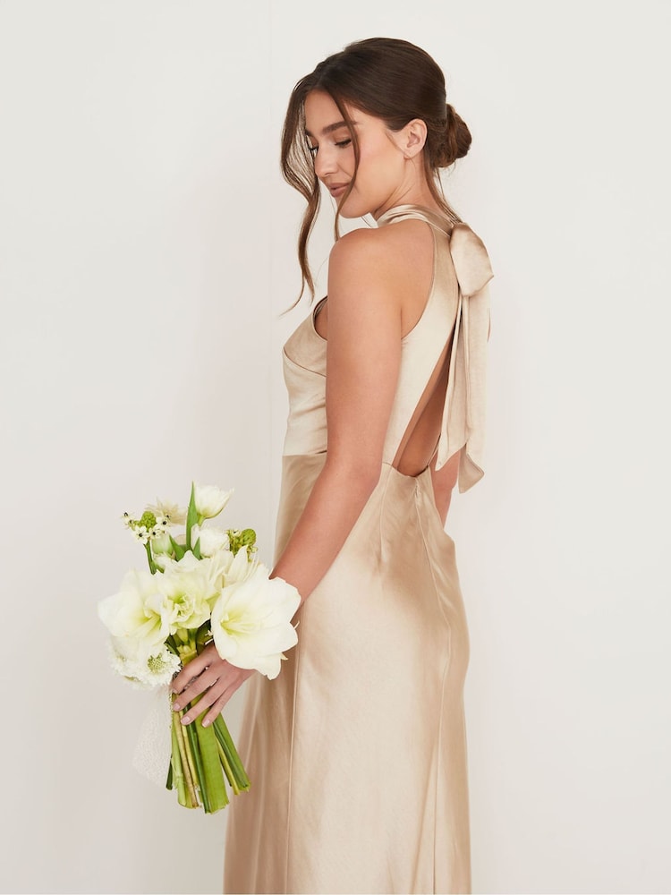 Six Stories Halter Neck Satin Flower Girl Dress - Image 4 of 6