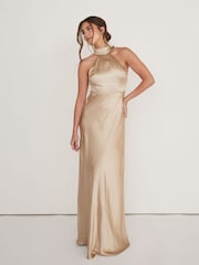 Six Stories Halter Neck Satin Flower Girl Dress - Image 6 of 6