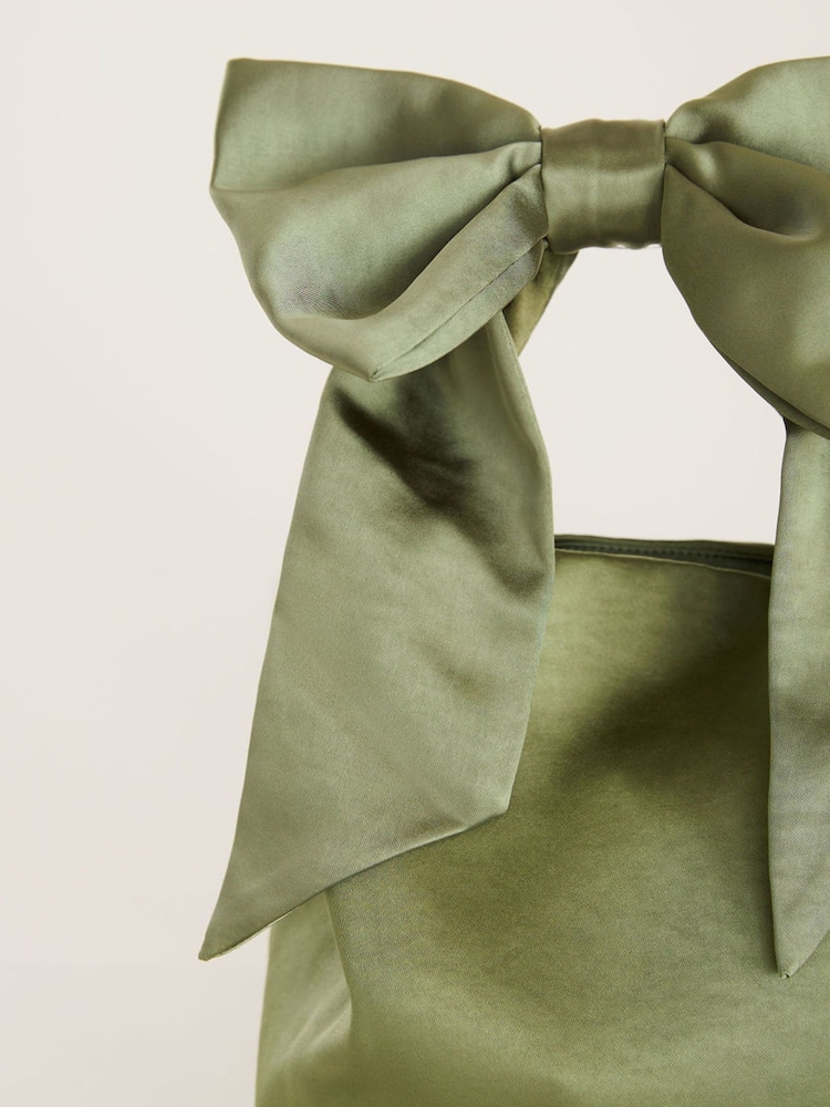Six Stories Green Bow Detail Satin Pouch Bag - Image 2 of 3