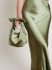 Six Stories Green Bow Detail Satin Pouch Bag - Image 3 of 3