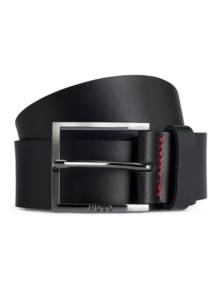 HUGO Black Hugo Branded Buckle Stitching Leather Belt - Image 1 of 5