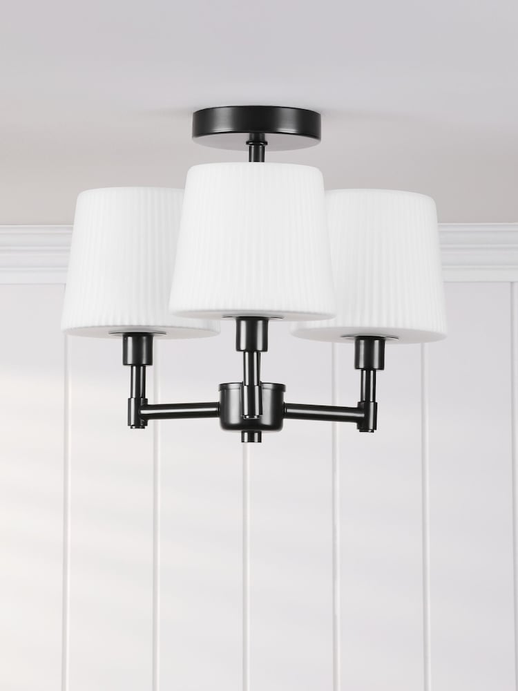 Laura Ashley Matt Black Bayfield 3 Light Semi Flush Ceiling Light Ip44 - Image 2 of 7