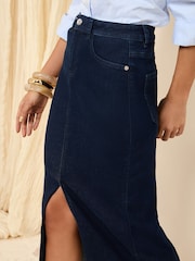 Friends Like These Rinse Blue Split Front Denim Midi Skirt - Image 5 of 5