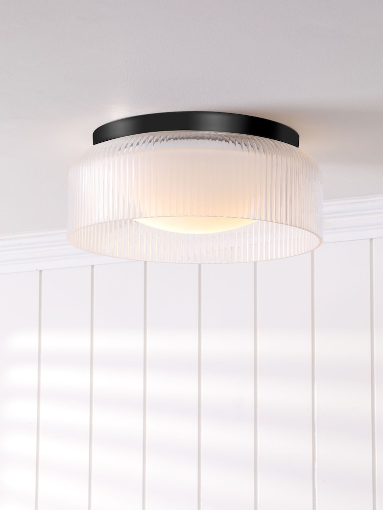 Laura Ashley Matt Black Charissa 1 Light Flush Ceiling Light Ip44 - Image 1 of 7