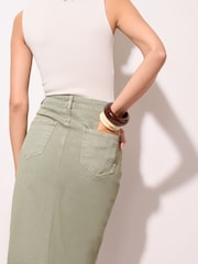 Friends Like These Khaki Green Split Front Denim Midi Skirt - Image 5 of 5