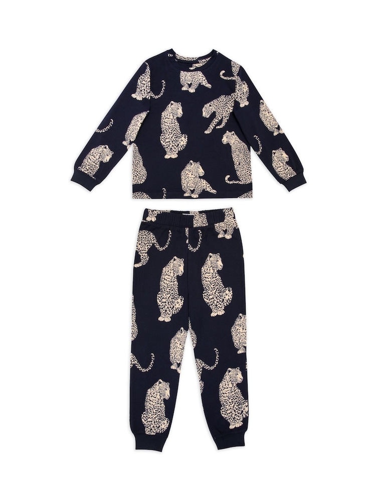 Chelsea Peers Blue Kids Leopard Print Long Pyjama Set - Image 1 of 3