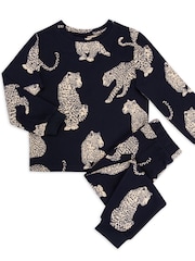 Chelsea Peers Blue Kids Leopard Print Long Pyjama Set - Image 2 of 3