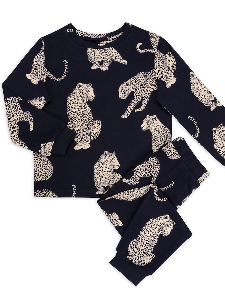 Chelsea Peers Blue Kids Leopard Print Long Pyjama Set - Image 2 of 3