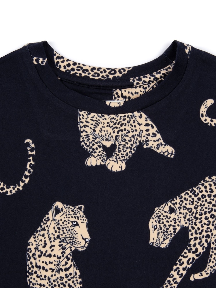 Chelsea Peers Blue Kids Leopard Print Long Pyjama Set - Image 3 of 3