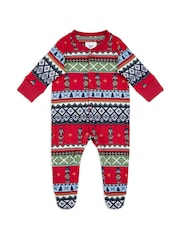 Chelsea Peers Red Baby Christmas Nutcracker Fairisle Pattern Sleepsuit - Image 1 of 3