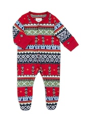 Chelsea Peers Red Baby Christmas Nutcracker Fairisle Pattern Sleepsuit - Image 2 of 3