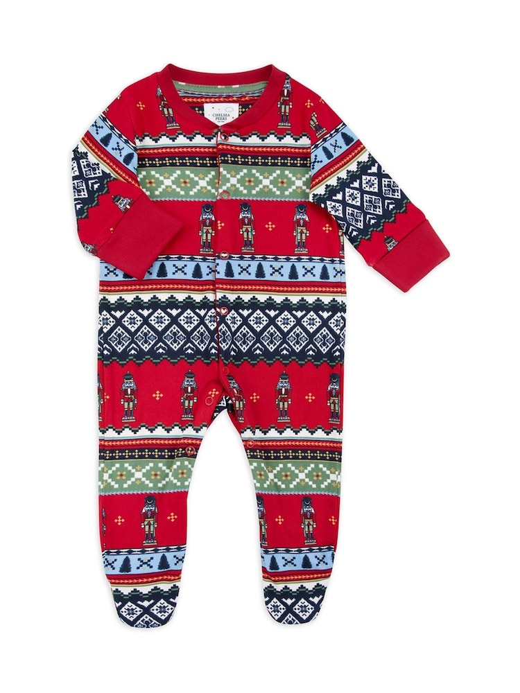Chelsea Peers Red Baby Christmas Nutcracker Fairisle Pattern Sleepsuit - Image 2 of 3