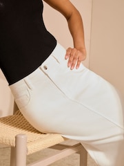 Friends Like These Ecru Split Front Denim Midi Skirt - Image 3 of 4