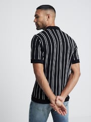 River Island Black Slim Fit Knit Stripe Polo Shirt - Image 2 of 4