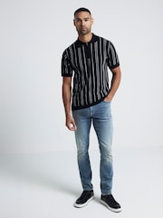 River Island Black Slim Fit Knit Stripe Polo Shirt - Image 3 of 4