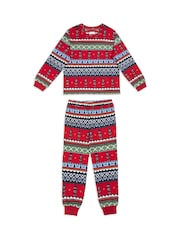 Chelsea Peers Red Kids Christmas Nutcracker Fairisle Pattern Print Long Pyjama Set - Image 2 of 4