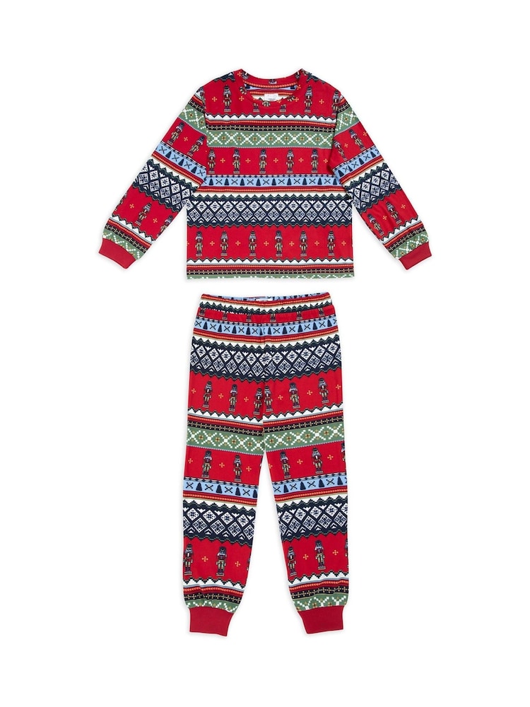 Chelsea Peers Red Kids Christmas Nutcracker Fairisle Pattern Print Long Pyjama Set - Image 2 of 4