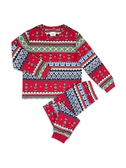 Chelsea Peers Red Kids Christmas Nutcracker Fairisle Pattern Print Long Pyjama Set - Image 3 of 4