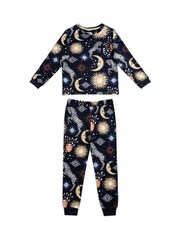 Chelsea Peers Blue Kids Celestial Zebra Print Long Pyjama Set - Image 1 of 3