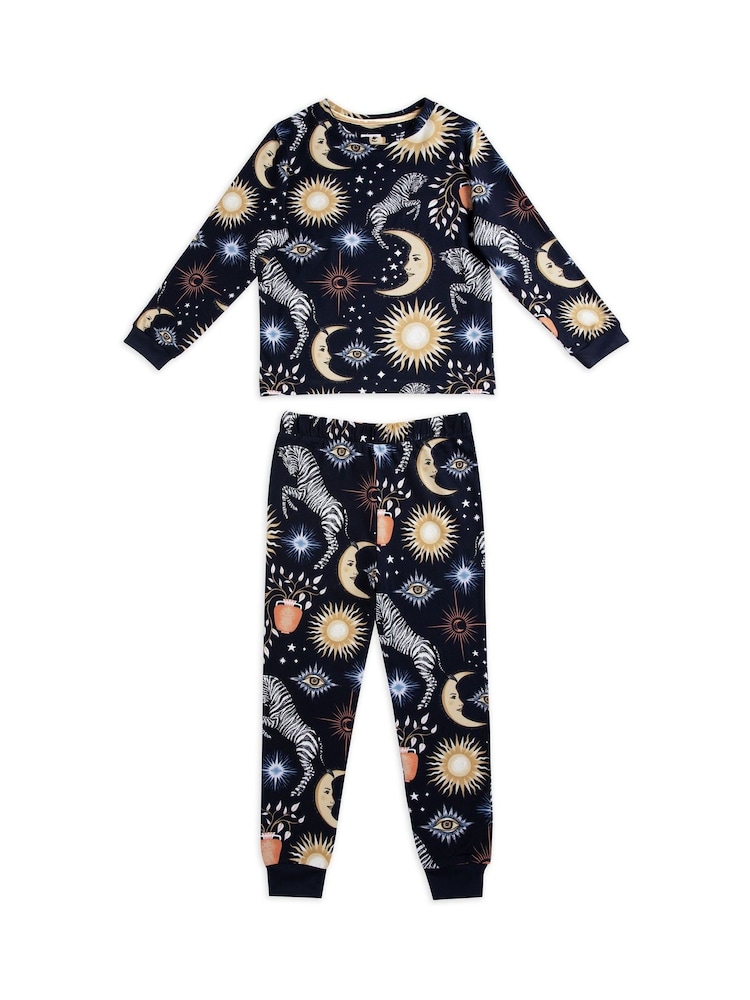 Chelsea Peers Blue Kids Celestial Zebra Print Long Pyjama Set - Image 1 of 3 Chelsea Peers Blue Kids Celestial Zebra Print Long Pyjama Set - Image 1 of 3