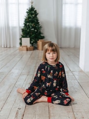 Chelsea Peers Blue Kids 12 Dogs of Christmas Print Long Pyjama Set - Image 1 of 4