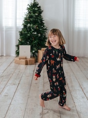 Chelsea Peers Blue Kids 12 Dogs of Christmas Print Long Pyjama Set - Image 2 of 4