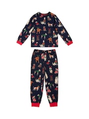 Chelsea Peers Blue Kids 12 Dogs of Christmas Print Long Pyjama Set - Image 3 of 4