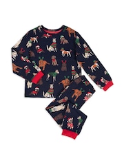 Chelsea Peers Blue Kids 12 Dogs of Christmas Print Long Pyjama Set - Image 4 of 4