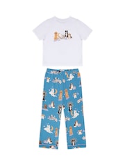 Chelsea Peers Blue Kids Mystic Dogs Print Long 100% Cotton Pyjamas Set - Image 1 of 3