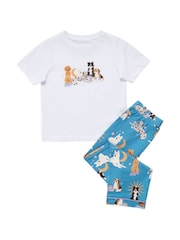 Chelsea Peers Blue Kids Mystic Dogs Print Long 100% Cotton Pyjamas Set - Image 2 of 3
