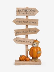 Natural Halloween Pumpkin Bertie Bear Slogan Sign Ornament - Image 1 of 4