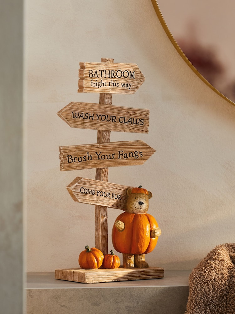 Natural Halloween Pumpkin Bertie Bear Slogan Sign Ornament - Image 1 of 6 Natural Halloween Pumpkin Bertie Bear Slogan Sign Ornament - Image 1 of 6