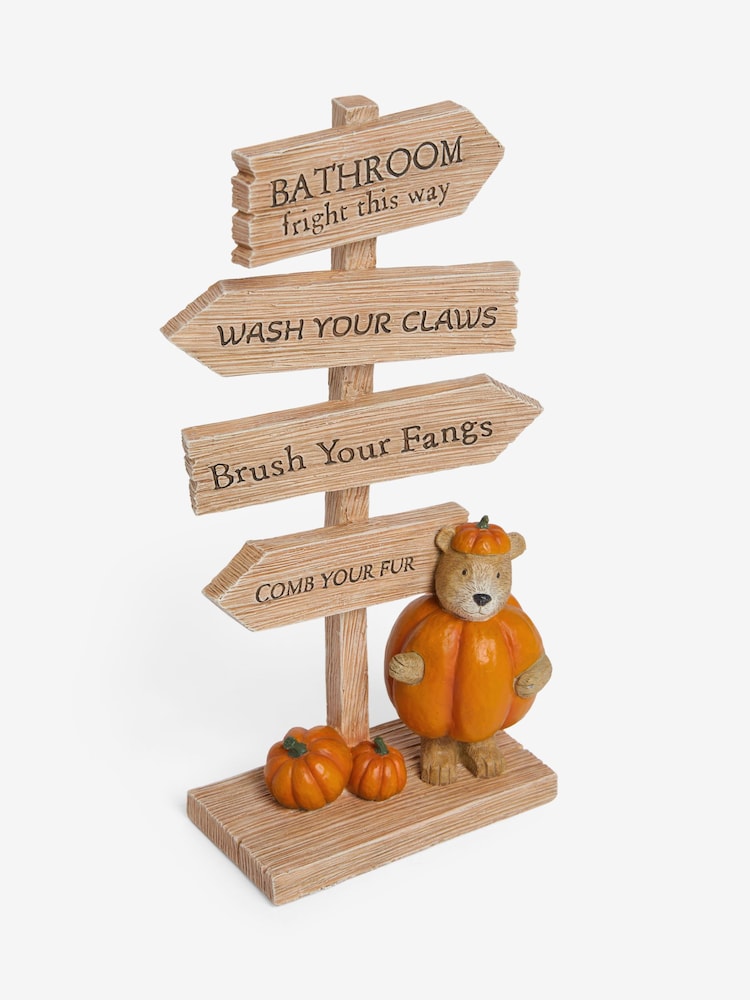 Natural Halloween Pumpkin Bertie Bear Slogan Sign Ornament - Image 2 of 4