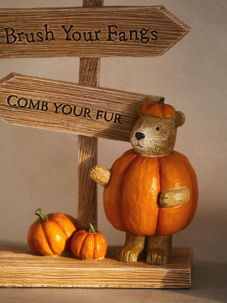 Natural Halloween Pumpkin Bertie Bear Slogan Sign Ornament - Image 2 of 6 Natural Halloween Pumpkin Bertie Bear Slogan Sign Ornament - Image 2 of 6