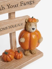 Natural Halloween Pumpkin Bertie Bear Slogan Sign Ornament - Image 4 of 4