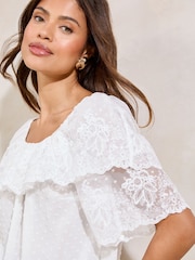 Lipsy White Lace Square Neck Short Sleeve Top - Image 2 of 4