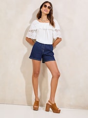 Lipsy White Lace Square Neck Short Sleeve Top - Image 4 of 4