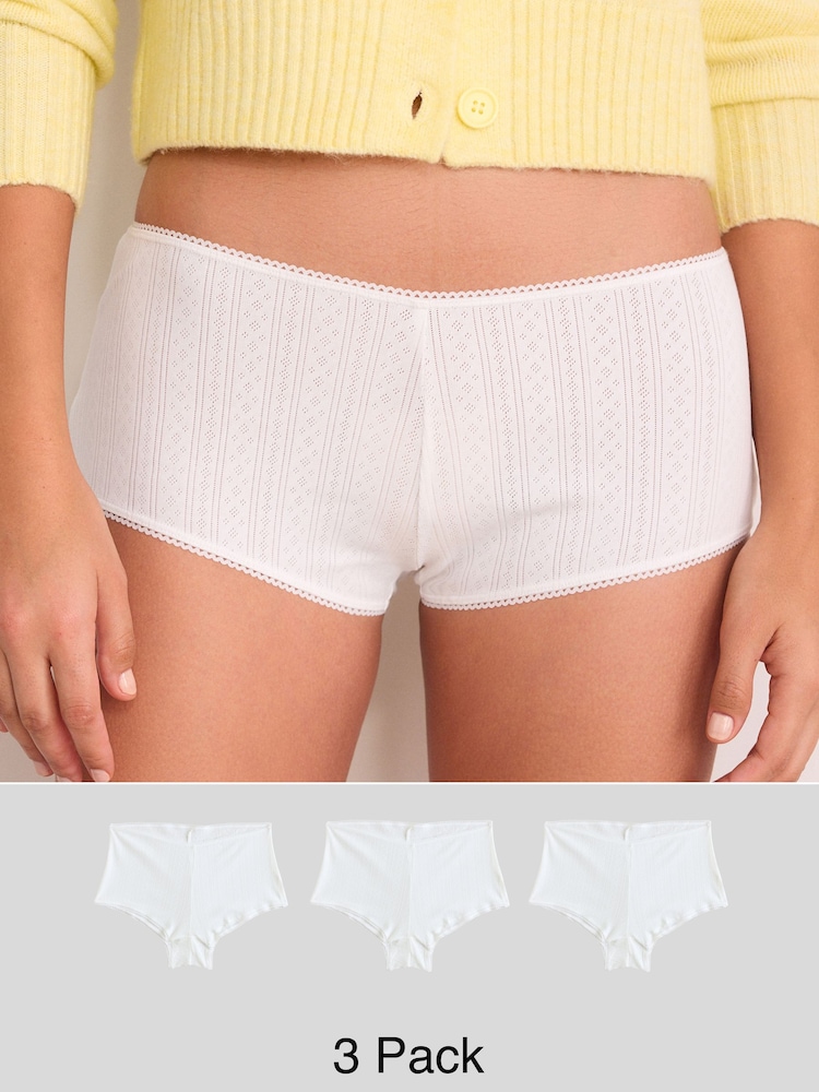 White Boyshort Pointelle Knickers 3 Pack - Image 1 of 11 White Boyshort Pointelle Knickers 3 Pack - Image 1 of 11