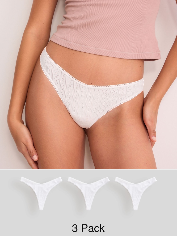 White Thong Pointelle Knickers 3 Pack - Image 1 of 6